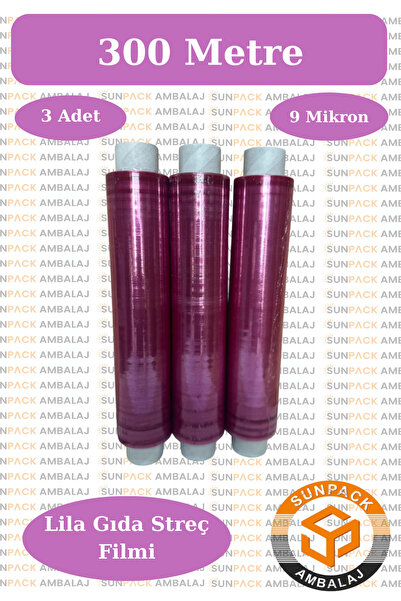 sunpack ambalaj Streç Film 30cm X 300m (3 ADET) - Lila, 9 Mikron, Gıda Teması...
