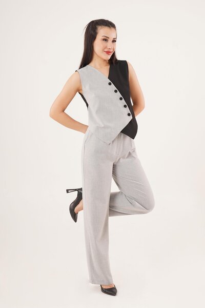 Hipo Trend Cross Patterned Buttoned Black Vest