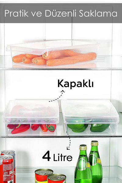 Meleni Home 3 Pieces of Covered Cabinet Refrigerator Organizer - Refrigerator Organizer Fruit Vegetable Storage Container 4 Lt