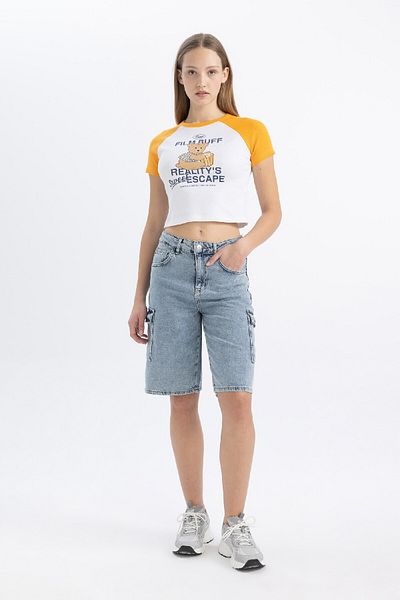 DeFacto Crew Neck Printed Ribbed Camisole T-Shirt - Short Sleeve C5720ax24sm