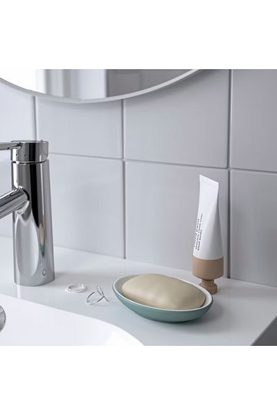 IKEA EKOLN Soap Dish Light Grey-Turquoise – Stylish Stoneware Bathroom Accessory (13x9 cm)