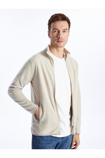 LC Waikiki Stand Collar Long Sleeve Men&#39;s Fleece Cardigan