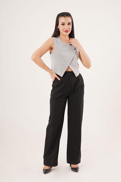 Hipo Trend Double Button Cross Model Gray Vest