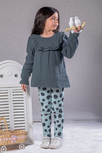 Zeyland Girl's Green Muslin Shirt and Tights Set (2-7 years old)