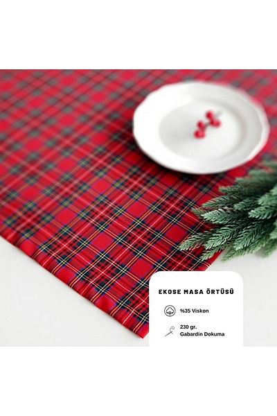 Bimotif Christmas Plaid Red Green Woven Tablecloth 140X140 cm