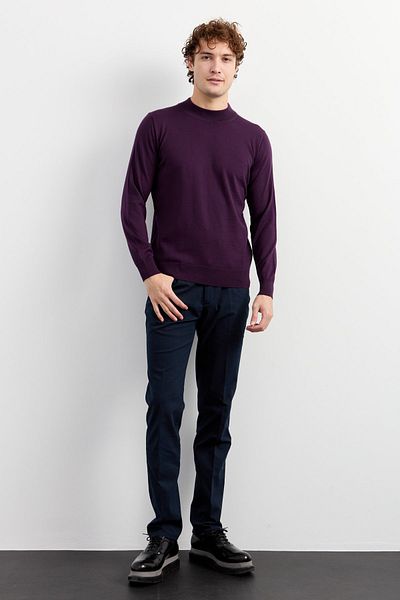 Desen Triko Ανδρικό Basic Half Fisherman Slim Knitwear Πουλόβερ Κόκκινο Μωβ