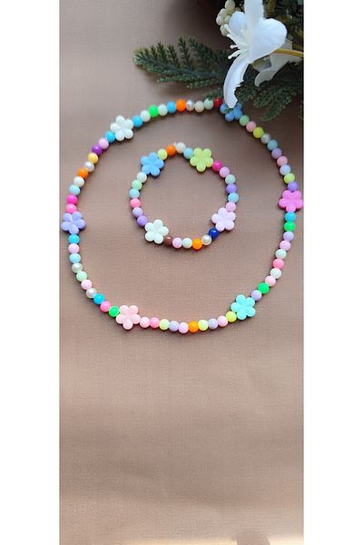 MYSTERY TAKI AKSESUAR Children's Colorful Flower Necklace Bracelet Set