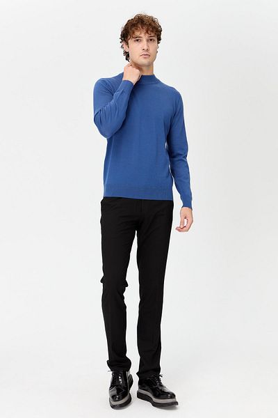 Desen Triko Ανδρικό Basic Half Fisherman Λεπτό Πλεκτό Πουλόβερ Indigo