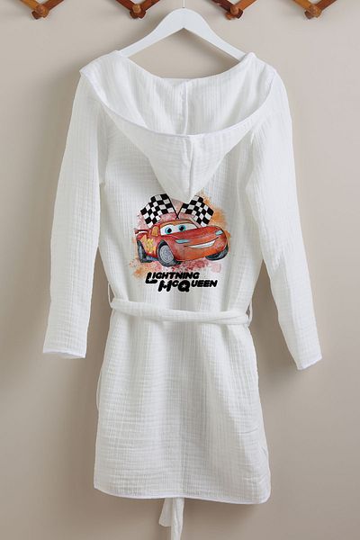 Tuğba Kuğu Racer Lightning Patterned 4 Layer Muslin Bathrobe - Cartoon Series
