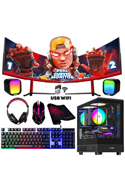 TURBOX Tx4010 Ryzen 5 5500 16gb Ddr4 512gb Nvme 4gb Rx550 Gddr5 23.6 100HZ Dual Curved Oyun Hazır Sistem