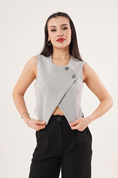 Hipo Trend Двобортний жилет сірого кольору з перехресним кроєм