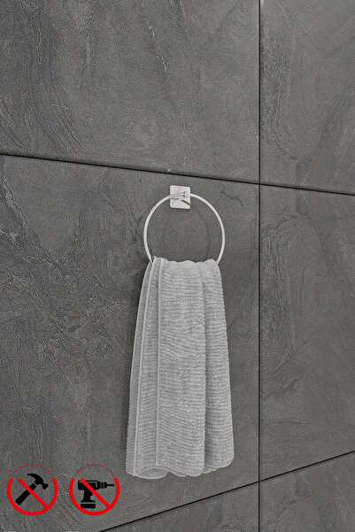 BellaBagno Scilla Yapışkanlı Kare Krom Yuvarlak Havluluk, Havlu Askısı, Havluluk