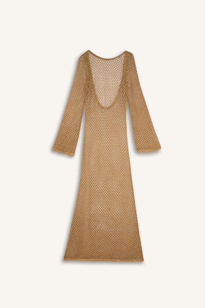 DeFacto Regular Fit Long Sleeve Maxi Mesh Beach Dress-Fall in Love C5147Ax24Sm