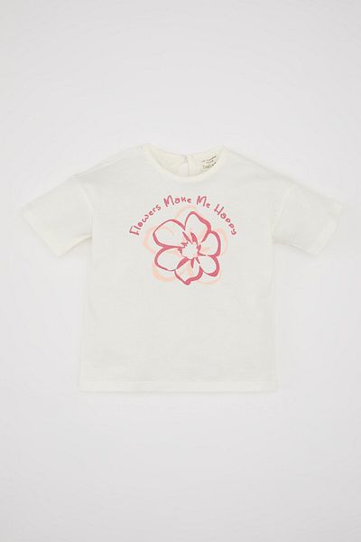 DeFacto Floral Print Crew Neck T-Shirt for Baby Girl - Short Sleeve C5175A524Sm