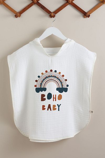 Tuğba Kuğu 4 Layer Muslin Poncho - for Baby Series - Bohemian Rainbow with Pompom