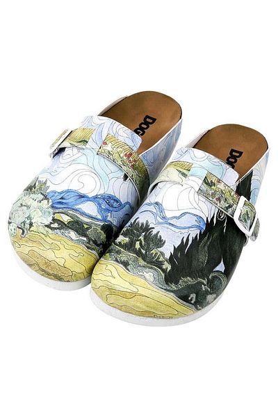Dogo Women's Vegan Leather Slippers - Vincent Van Gogh's Wheat Field with Cypresses Design