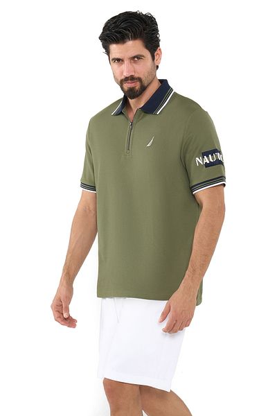 Nautica تي شيرت بولو رجالي من مزيج القطن باللون الأخضر - أساسي كلاسيكي لإطلالة غير رسمية