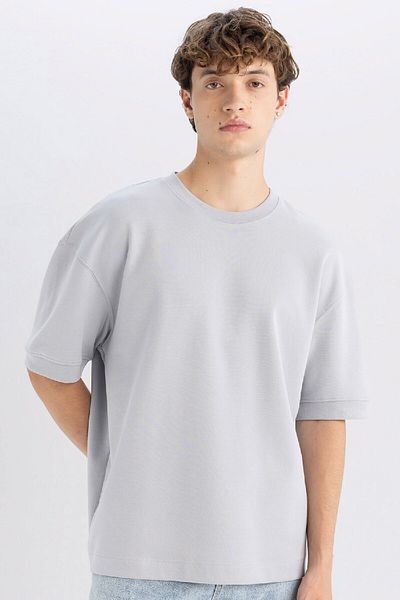 DeFacto Loose Fit Crew Neck Short Sleeve Heavy Fabric Basic Plain T-Shirt B4844Ax24Au