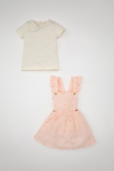 DeFacto Baby Girls Set of 2 Short Sleeve T-Shirt Muslin Floral Dress C5099A524Sm