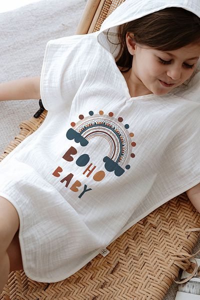 Tuğba Kuğu 4 Layer Muslin Poncho - for Baby Series - Bohemian Rainbow with Pompom
