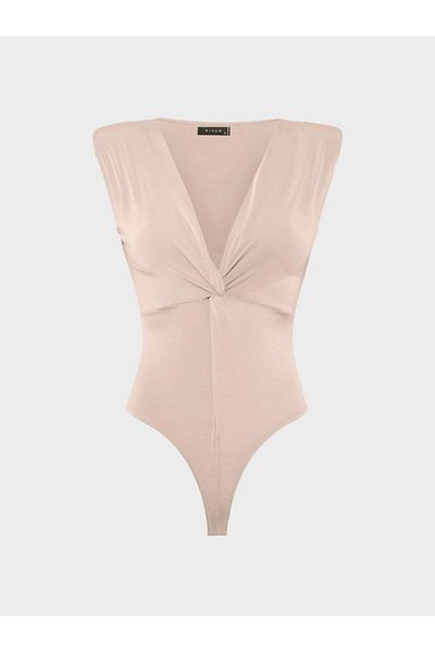 RİVUS Sleeveless Iconic Body with Twist Front and Padding Detail on the Shoulders - Beige