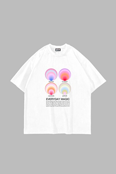 Bak Moda Aura Vibes Štampano Oversize kroj Unisex bela majica