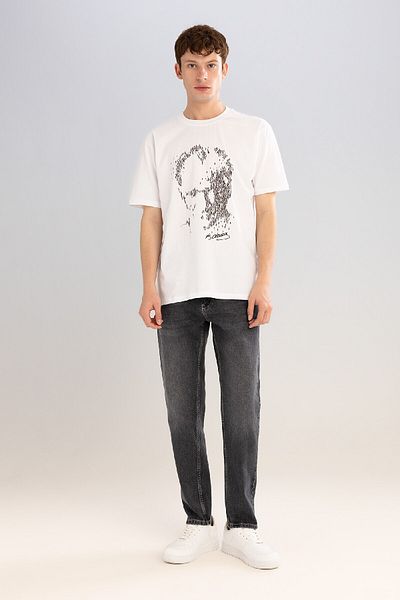 DeFacto Tricou cu mânecă scurtă cu imprimeu Atatürk, cu decolteu rotund, cu formă normală C5825AX24HS