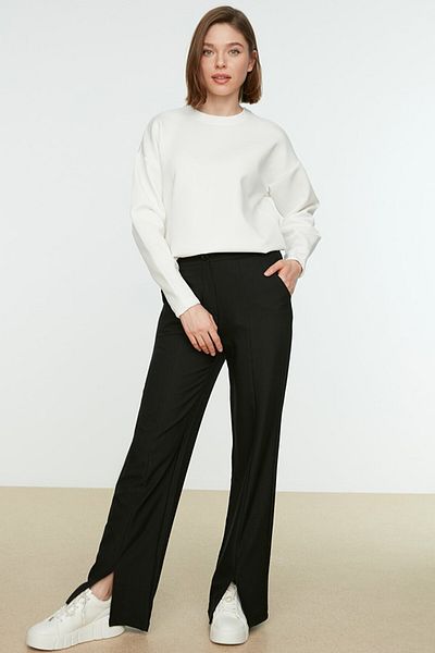 Saade High Waist Slit Black Pocket Trousers