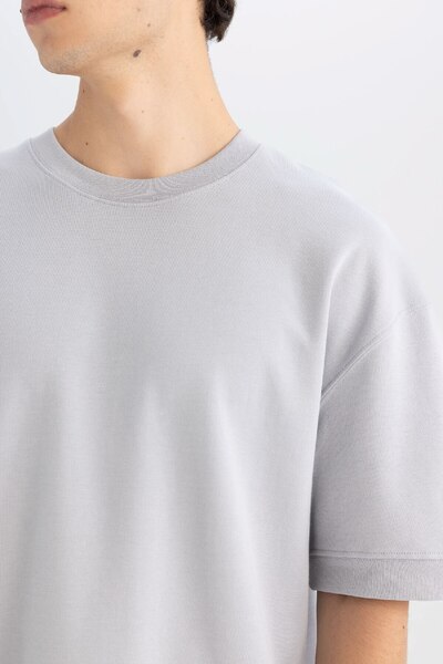 DeFacto Μπλουζάκι με κοντό μανίκι με χαλαρή εφαρμογή από βαρύ ύφασμα, απλό μπλουζάκι