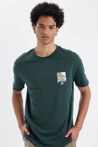 DeFacto 100% βαμβάκι Star Wars-mandalorian Crew Neck κοντομάνικο μπλουζάκι C6524ax24au