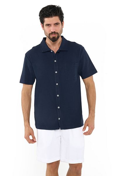 Nautica Men's Navy Blue Button-Up Shirt for Smart Casual – Cotton Classic Breathable Wear All-Day Fit