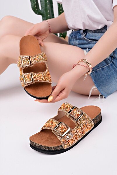 MUGGO Papuci de zi cu zi pentru femei CRACOW, cu curea dublă, cu pietre