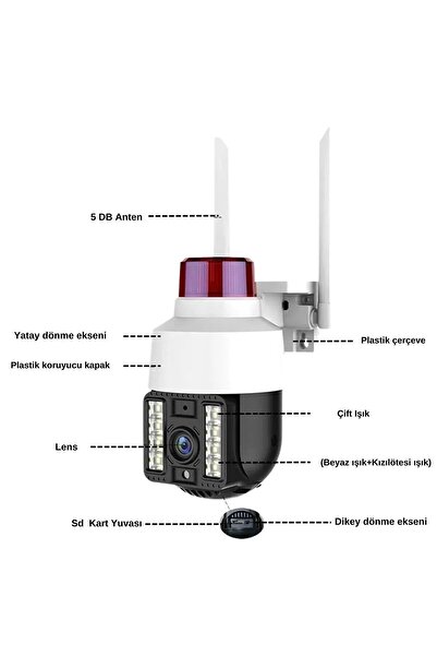 Kenko 1.5 Inch Su Geçirmez Alarmlı 2MP HD Wifi Kablosuz İç ve Dış Mekan Çakarlı Akıllı Güvenlik Kamerası