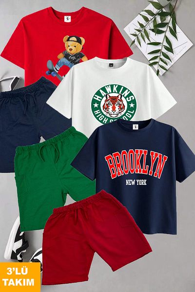 twins tailors Printed 3 Pcs Summer T-Shirt-Shorts Children's Set