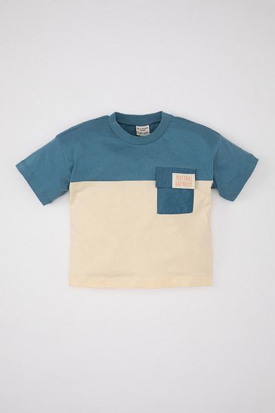 DeFacto Tricou cu mânecă scurtă pentru bebeluș băiețel cu decolteu rotund - Bloc de culoare B9261a524sm