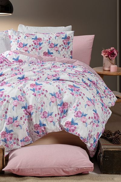 MyStory Home Set cuvertură dublă cu cearșafuri elastice Roseto-Dried Rose