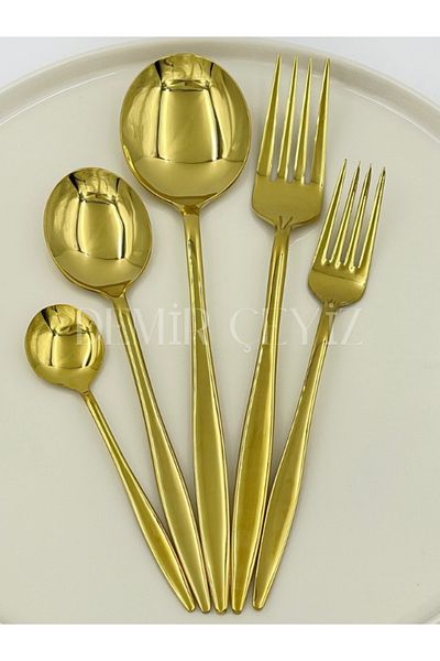 Demir Çeyiz Dmr Life 60 Pieces 12 K, Venezia Gold Fork and Spoon Set