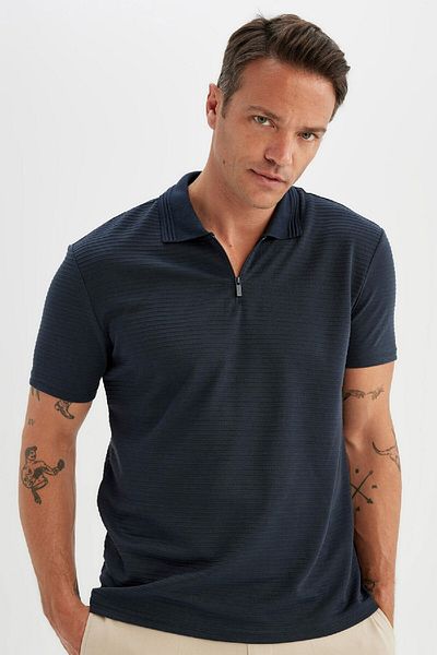 DeFacto Neues, normales, kurzärmliges, schlichtes Basic-Poloshirt mit Reißverschluss C5586ax24sm