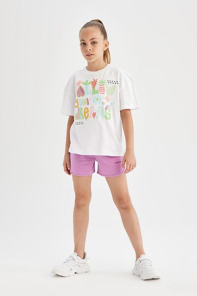DeFacto Girls Oversize Wide Fit Crew Neck Printed Short Sleeve T-Shirt C6039A824Sm