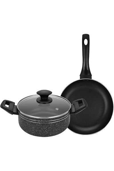 Auroware 3 Piece Non Stick Cookware Set Frying pan Casserole with Lid Induction Bottom