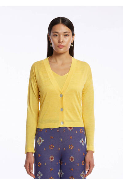 Knitss V-Neck Yellow Knitwear Cardigan