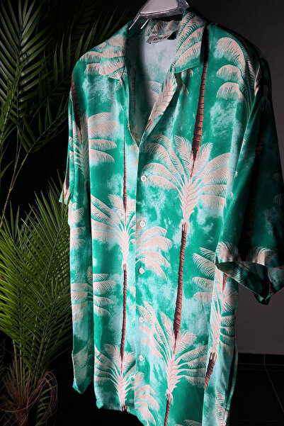 ROY501 Men's Short Sleeve Shirt New Palm Pattern Short Sleeve Shirt Summer Shirt Men's Oversize Shirt