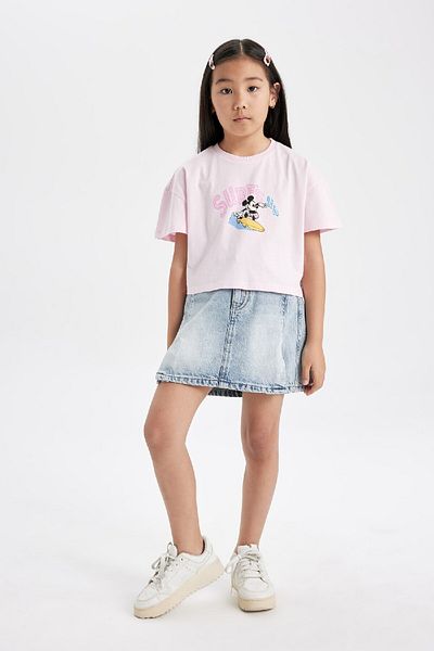 DeFacto Disney Mickey & Minnie Girl's T-Shirt - Crew Neck, Short Sleeve C4833a824hs