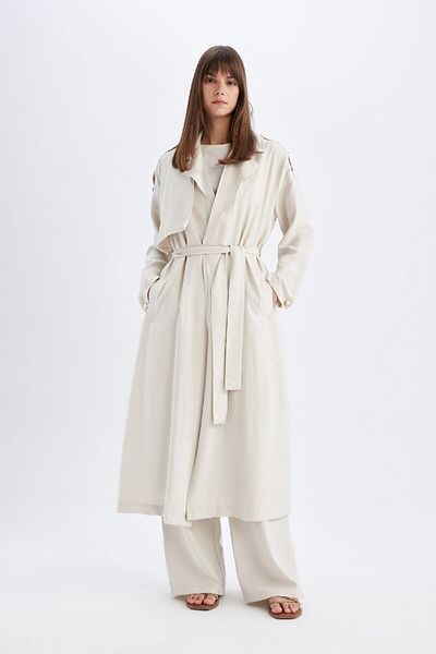 DeFacto Seasonal Long Oversize Trench Coat - Double Breasted Closure with Pockets and Belt C4344Ax24Sm