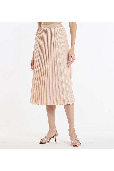 BCBG SOLID PLEATED MIDI SKIRT