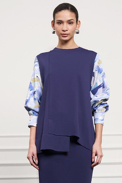 Nuss Λεπτομέρεια μοτίβου μανίκι Navy Blue Tunic 3011