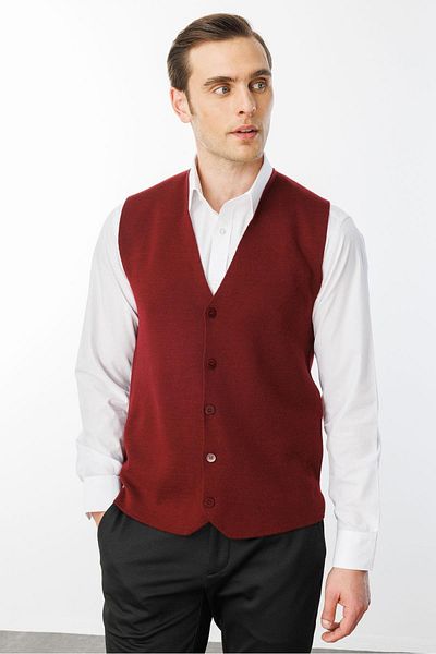 Desen Triko Men's Fine Knitwear Plain Vest Claret Red