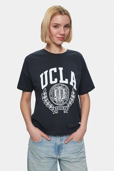 UCLA Tricou oversize pentru damă AVALON Antracit Crew Neck imprimat