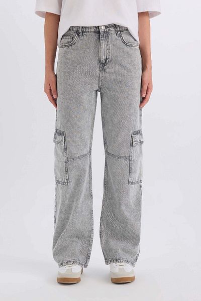 DeFacto 90's Wide Leg High Waist Straight Leg Long Jean Washed Trousers C7324Ax24Wn