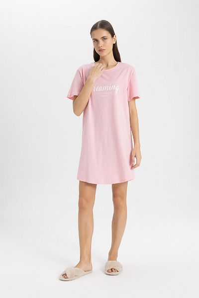 DeFacto Crew Neck Printed Short Sleeve Nightgown-Fall in Love C1762Ax24Sm